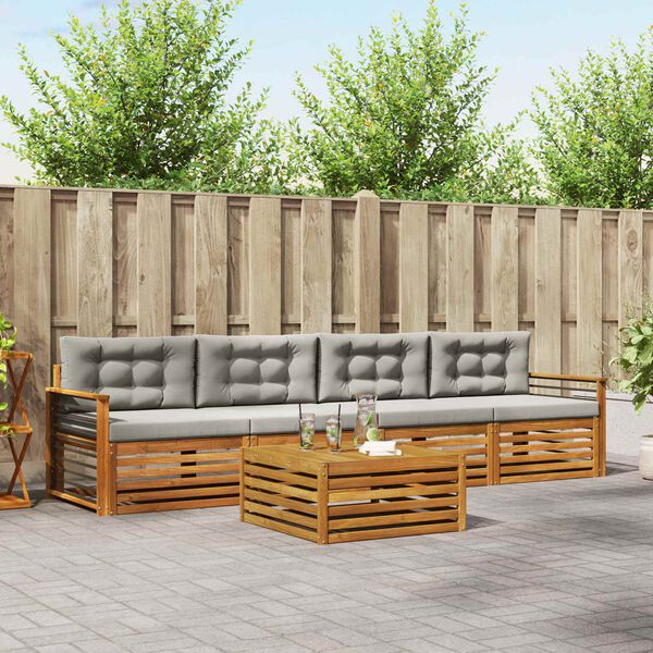 vidaXL Conjunto de sof&aacute;s de exterior 5 pcs Gris Natural y Claro