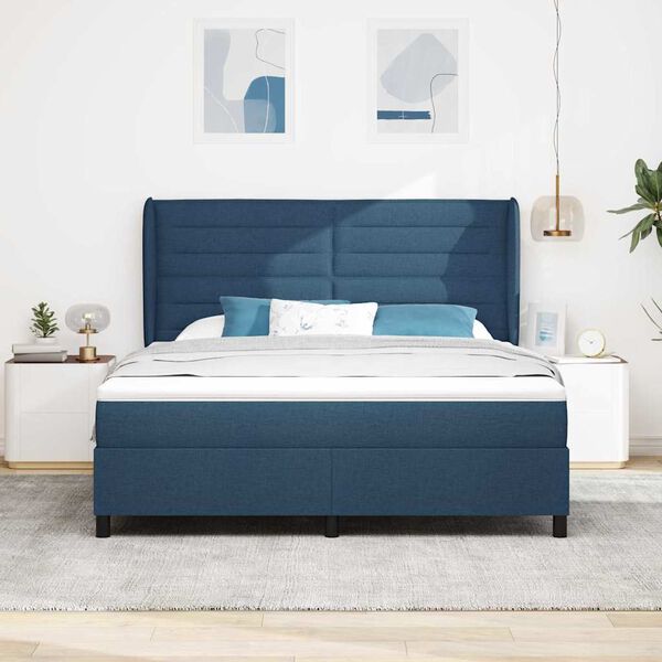 vidaXL Cama tipo Box Spring con colch&oacute;n Azul 180 x 200 cm tela