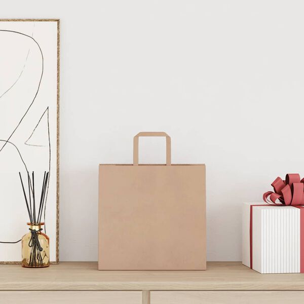 vidaXL Bolsas de papel con asas 250 uds marr&oacute;n 26x17x25 cm