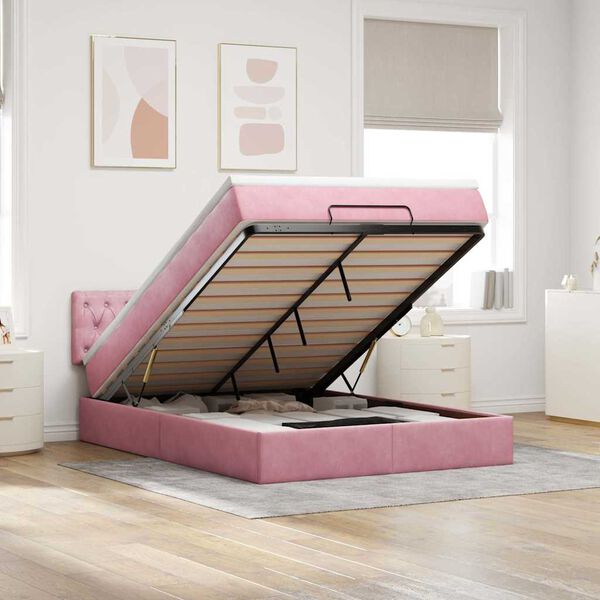 vidaXL Estructura cama otomana colch&oacute;n terciopelo rosa 140x200cm