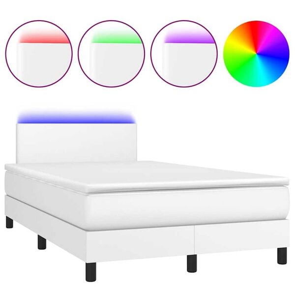 vidaXL Cama box spring colch&oacute;n y LED cuero sint&eacute;tico blanco 120x190 cm