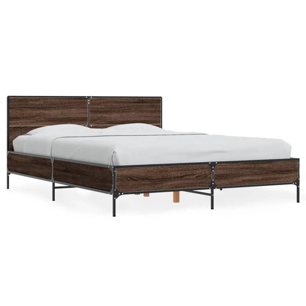 vidaXL Estructura cama madera ingenier&iacute;a metal marr&oacute;n roble 135x190 cm