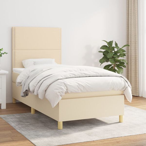 vidaXL Cama box spring con colch&oacute;n tela color crema 90x200 cm