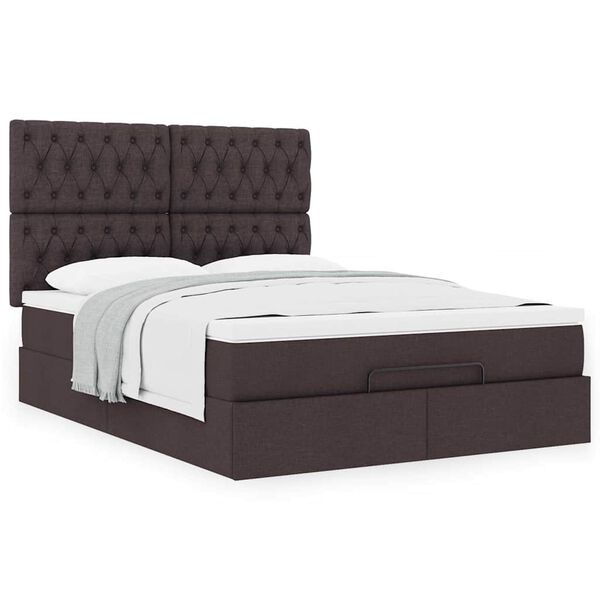 vidaXL Estructura cama otomana colch&oacute;n tela marr&oacute;n oscuro 140x190cm