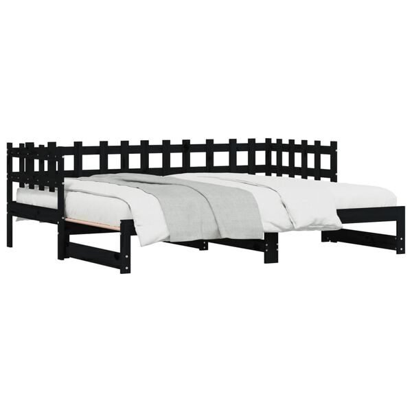 vidaXL Sof&aacute; cama extra&iacute;ble madera maciza de pino negro 2x(90x190) cm