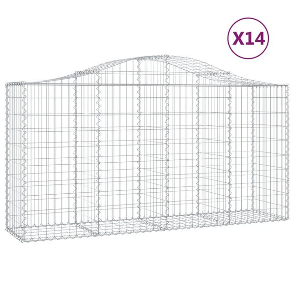 vidaXL Cestas de gaviones 14 uds forma de arco hierro 200x50x100/120cm