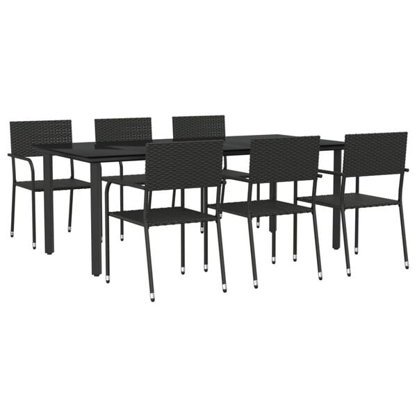 vidaXL Juego de comedor de jard&iacute;n 7 pzas rat&aacute;n sint&eacute;tico y acero negro