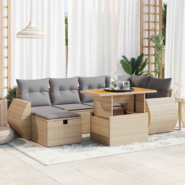 vidaXL Set sof&aacute;s jard&iacute;n y cojines 8 pzas rat&aacute;n sint&eacute;tico acacia beige