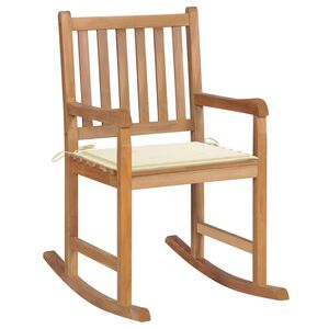 vidaXL Silla mecedora de madera maciza de teca con coj&iacute;n color crema