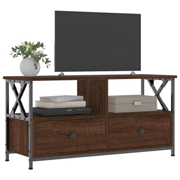 vidaXL Mueble TV hierro y madera contrachapada roble marr&oacute;n 90x33x45cm