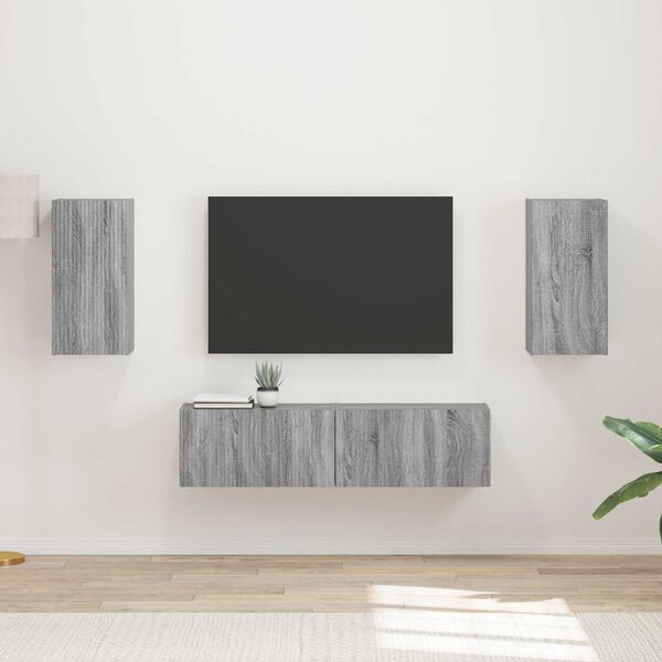 vidaXL Conjunto de mueble de TV 4 pcs Gris Sonoma Madera de ingenier&iacute;a