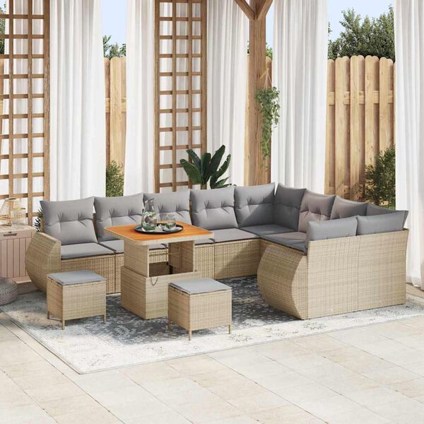 vidaXL Conjunto de sof&aacute; de jard&iacute;n con coj&iacute;n 12 pcs beige y gris claro