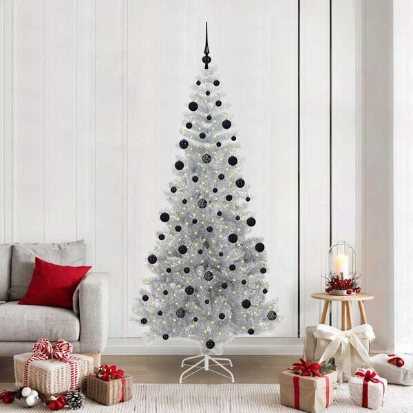 vidaXL &Aacute;rbol de Navidad con 300 LED con soporte Plateado 210 cm PET