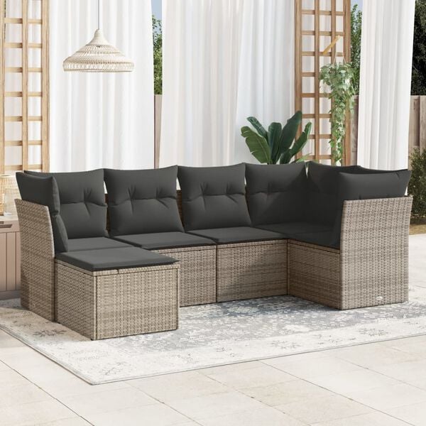vidaXL Set de muebles de jardín 6 pzas y cojines ratán sintético gris