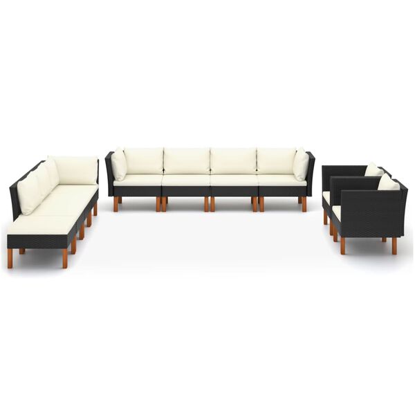 vidaXL Set muebles de jard&iacute;n 10 pzas rat&aacute;n sint&eacute;tico eucalipto negro