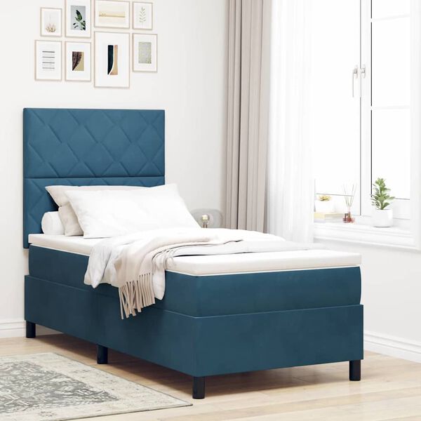 vidaXL Cama tipo Box Spring con colch&oacute;n Azul Oscuro 90 x 190 cm tela