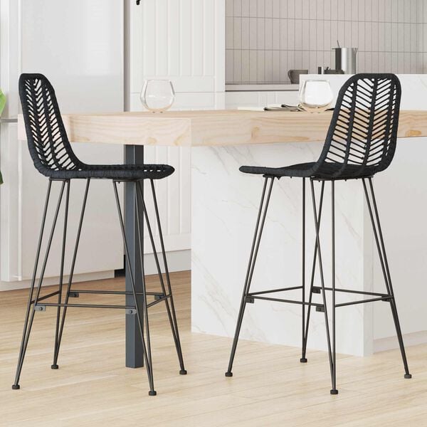 vidaXL Silla de Bar 2 pcs Negro 44,5 x 53 x 111 cm Ratan e Hierro