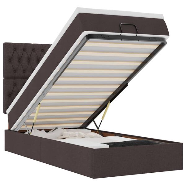 vidaXL Estructura cama otomana colch&oacute;n tela marr&oacute;n oscuro 90x190 cm