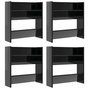 vidaXL Zapateros de pared 4 uds contrachapada negro brillo 60x18x60 cm