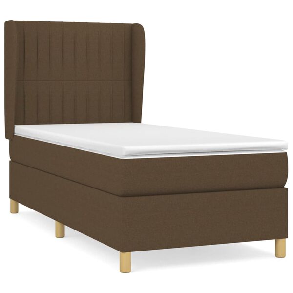 vidaXL Cama box spring con colch&oacute;n tela marr&oacute;n oscuro 90x190 cm