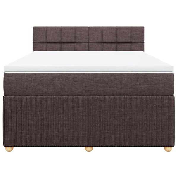 vidaXL Cama box spring con colch&oacute;n tela marr&oacute;n oscuro 140x190 cm