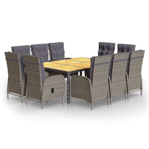 vidaXL Set de comedor de jard&iacute;n 11 pzas rat&aacute;n sint&eacute;tico gris