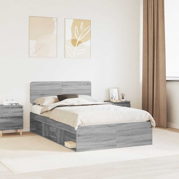 vidaXL Estructura de cama con cabecera Gris Sonoma 135 x 190 cm