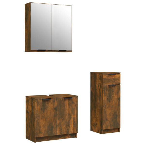 vidaXL Set de muebles ba&ntilde;o 3 pzas madera contrachapada roble ahumado
