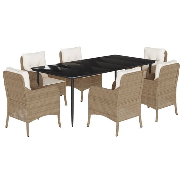 vidaXL Set comedor de jard&iacute;n 7 pzas con cojines rat&aacute;n sint&eacute;tico beige