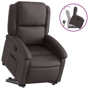 vidaXL Sill&oacute;n reclinable elevable cuero aut&eacute;ntico marr&oacute;n oscuro