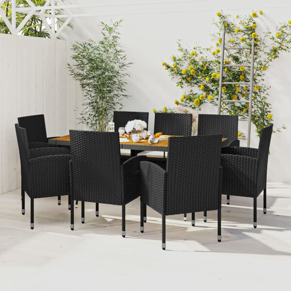 vidaXL Juego de comedor de jardín 9 piezas ratán sintético negro