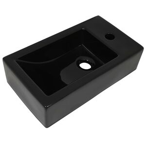 vidaXL Lavabo con agujero grifo rectangular cer&aacute;mica 46x25,5x12 negro
