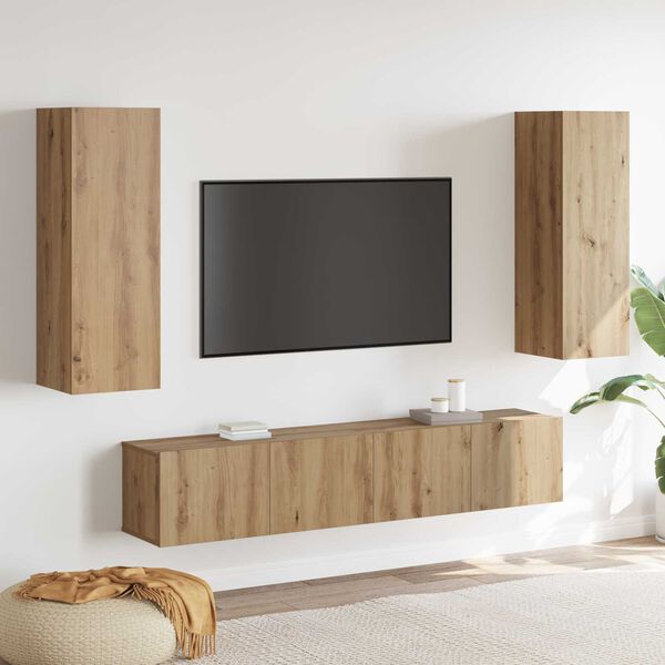 vidaXL Muebles de TV de pared 4 uds madera ingenier&iacute;a roble artesanal