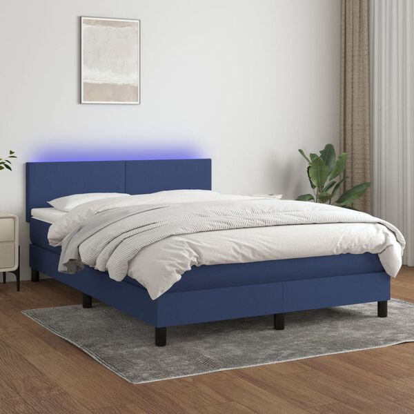 vidaXL Cama box spring con colch&oacute;n y LED tela azul 140x200 cm