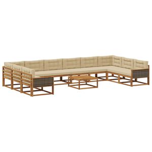 vidaXL Conjunto de sof&aacute;s de exterior con coj&iacute;n 11 pcs Natural y Beige