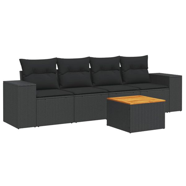 vidaXL Set de muebles de jard&iacute;n 5 pzas y cojines rat&aacute;n sint&eacute;tico negro