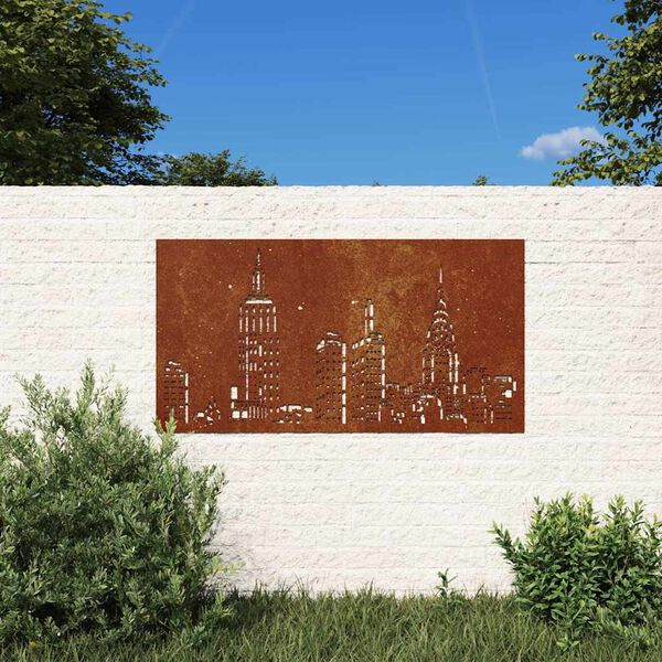 vidaXL Adorno de pared de jard&iacute;n acero corten dise&ntilde;o skyline 105x55 cm