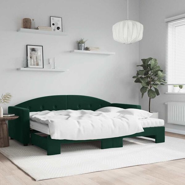 vidaXL Sof&aacute; cama nido con colch&oacute;n terciopelo verde oscuro 80x200 cm
