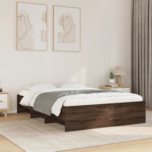 vidaXL Estructura de cama madera de ingenier&iacute;a marr&oacute;n roble 135x190 cm