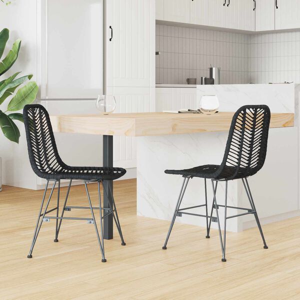 vidaXL Silla de comedor 2 pcs Negro 44 x 47 x 85 cm Ratan e Hierro