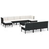 vidaXL Set muebles de jard&iacute;n 11 pzas y cojines rat&aacute;n sint&eacute;tico negro