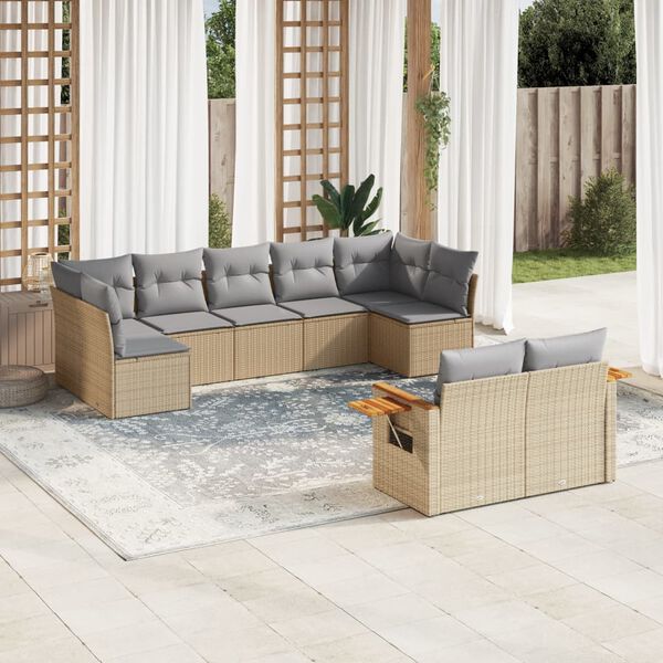 vidaXL Set de sofás de jardín 9 pzas con cojines ratán sintético beige