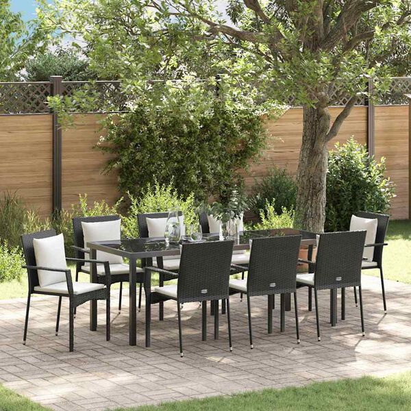 vidaXL Conjunto de Comedor de Jardín 9 pcs Negro ratán sintético