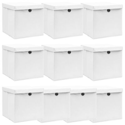 vidaXL Cajas de almacenaje con tapas 10 uds tela blanco 32x32x32 cm