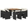 vidaXL Set de comedor de jard&iacute;n 9 pzas y cojines rat&aacute;n sint&eacute;tico negro