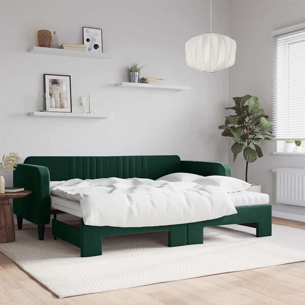vidaXL Sof&aacute; cama nido con colch&oacute;n terciopelo verde oscuro 90x200 cm