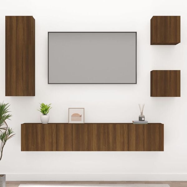 vidaXL Set de muebles para TV 5 pzas madera contrachapada roble marrón