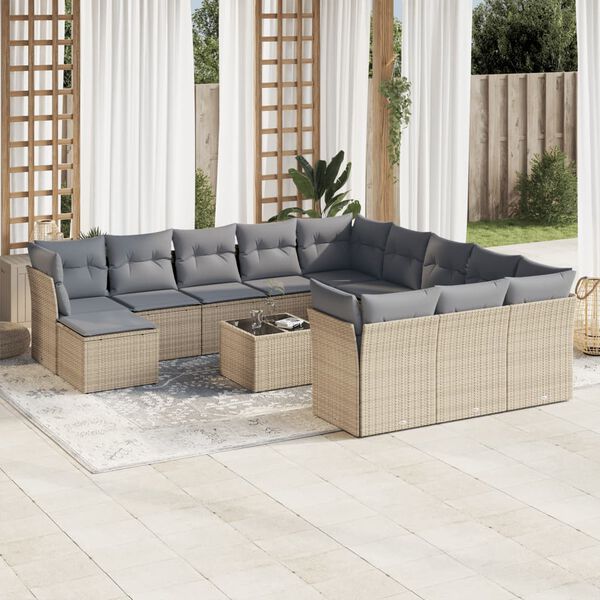 vidaXL Set sof&aacute;s de jard&iacute;n con cojines 13 pzas rat&aacute;n sint&eacute;tico beige