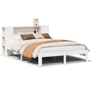 vidaXL Cama con estantería sin colchón madera maciza blanca 140x200 cm