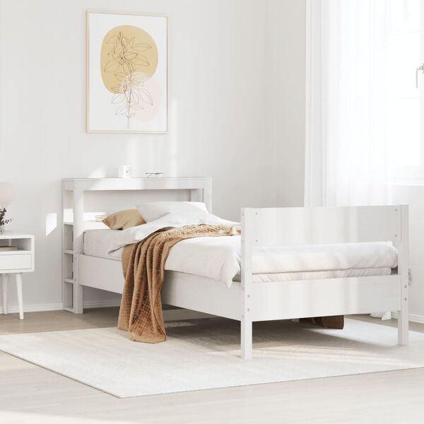 vidaXL Estructura de cama sin colch&oacute;n madera maciza blanca 75x190 cm